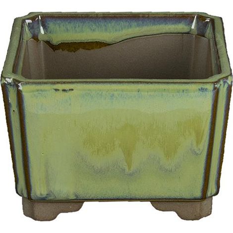 Vaso per bonsai Giapponese Morrisan quadrato in gres smaltato verde chiaro 9x9x5,5 cm - B03-3-2E