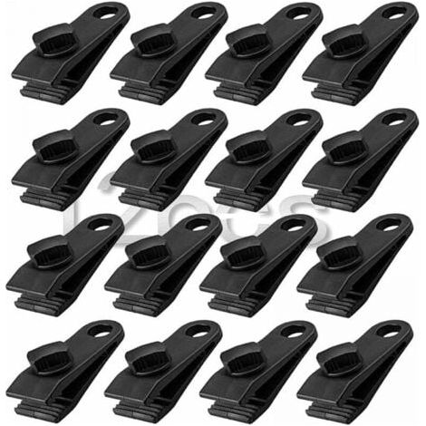 12 Stück Planenklammern, schwarz, robustes Planenklammer-Set, Sofort-Zeltklammern für Zeltplanen, Wohnwagen, Garten-Sonnenabdeckung (1/5)