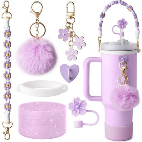 Juego de 7 piezas - Decoración para vasos de la Copa Stanley - Decoración divertida - Vasos y pajitas no incluidos - Morado (1/5)