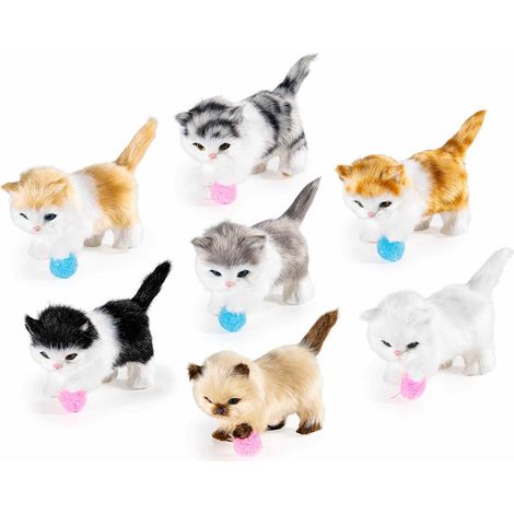 Miniature gattini decorativi che giocano in finto pelo, curate nei particolari e dettagli realistici, set da 8 pezzi, cm 5 x 10 x 8 H