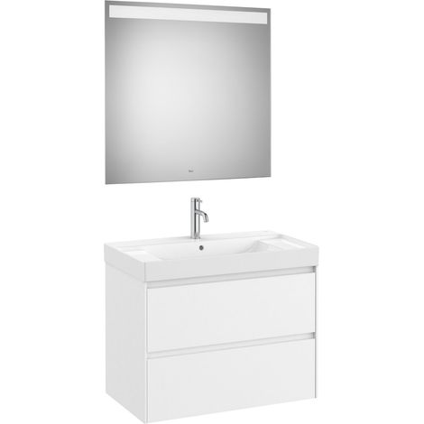 MUEBLE LAVABO CENTRADO 800X460 ONA STANDARD 2 CAJONES + ESPEJO LED BLANCO MATE (1/2)