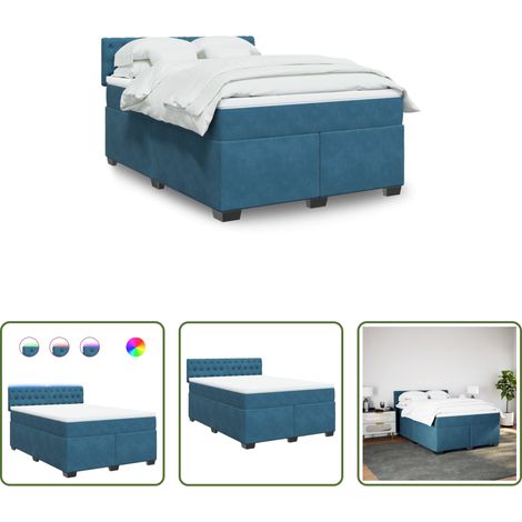 vidaXL Surmatelas - Sommier à lattes de lit et matelas bleu 140x190 cm velours (1/5)