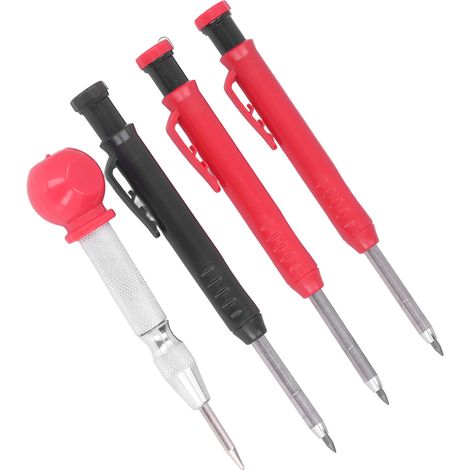Ensemble de crayons de charpentier solides avec recharges, poinçon central, marqueur mécanique à pointe longue et trou profond (1/5)