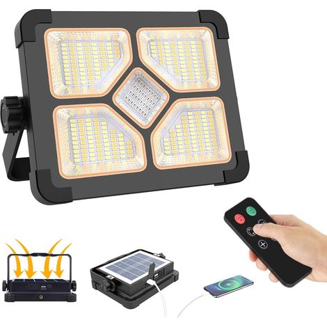 150W Projecteur LED Rechargeable 15000mAh Avec Télécommande 5 Modes, 296 perles LED, Panneau Solaire, Projecteur LED Chantier Portable pour Garage, Camping, Extérieur, Chantier (1/5)