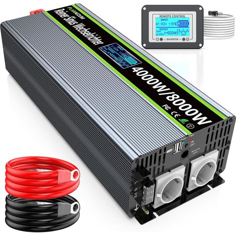 4000W Convertisseur 12V 220V Pur Sinus Onduleur DC 220V/230V avec Télécommande 2 Prises AC et 2 Port USB Transformateur de Tension pour Système Solaire RV (1/5)