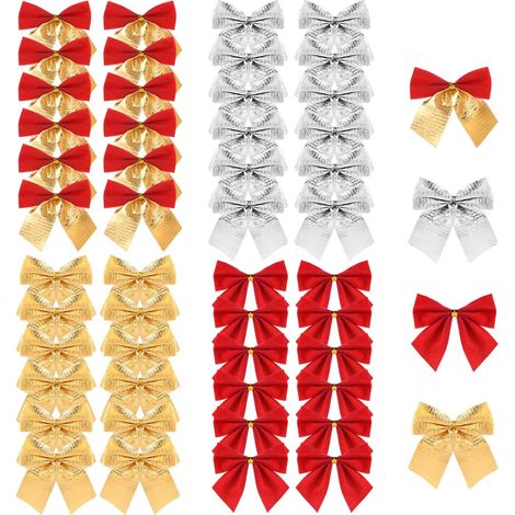 50 Stück Weihnachtsschleifen-Ornamente, Weihnachtsbaumschmuck, Weihnachtsgeschenke, Geschenkverpackung, Bastelbedarf (4 Farben) (1/5)