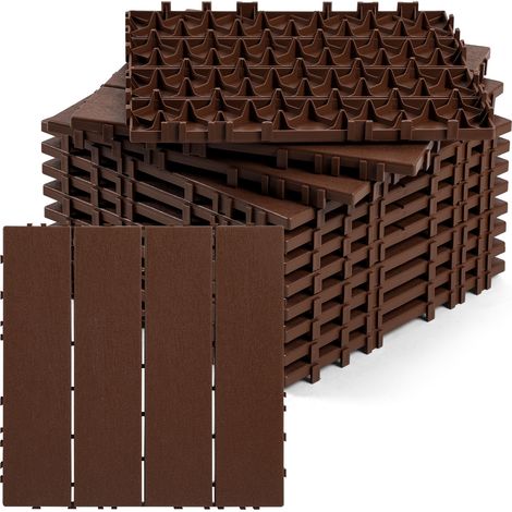TolleTour Lot de 11 dalles de terrasse 30x30cm sol en plastique avec système d'encliquetage Pose Rapide Idéal Jardin, Balcon Brun (11 pcs/1 m²)