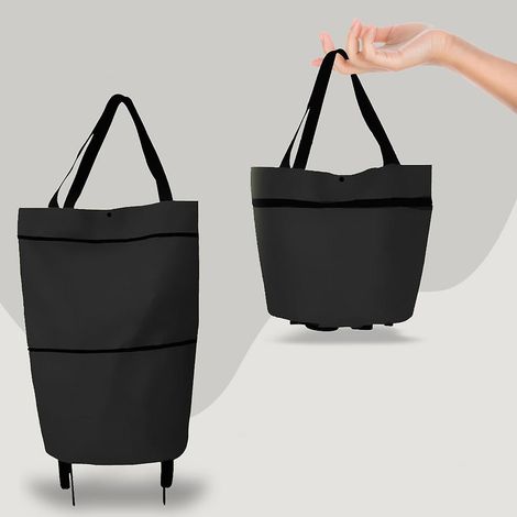 Chariot de courses pliable avec roues, sac à provisions pliable réutilisable, organisateur de légumes et courses, sac de transport à roulettes (1/2)