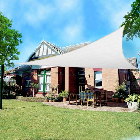 Green Bay Sun Shade Sail Triangle HDPE Breathable UV Block Sunscreen Awning Canopy with Free Rope 3.6x3.6x3.6m White (1/5)