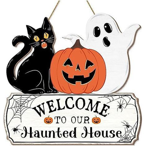 Halloween-Türkranz, 35,5 cm, mit Katzen- und Kürbismotiv, für drinnen und draußen (1/5)