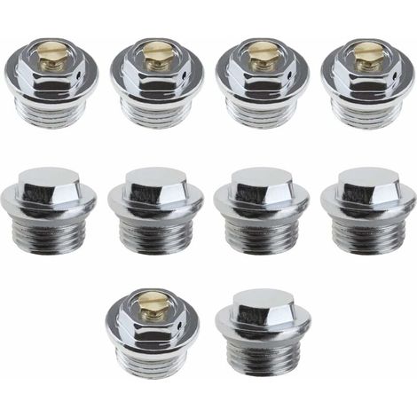 10 válvulas de ventilación manuales para radiador de 1/2 pulgada y 5 tapones de obturación con conexión roscada y junta tórica sellada. (1/4)