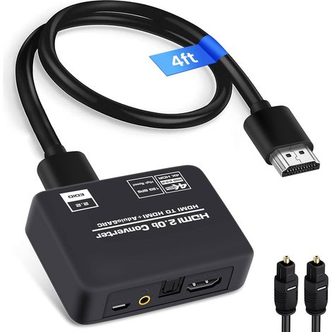 Convertisseur/extrait audio HDMI 2.0b 4K à 60 Hz, adaptable/répartiteur, HDMI ARC + tri audio optique Toslink SPDIF + tri audio standard 3,5 mm, compatible HDCP 2.2, PCM numérique DTS 5.1 (câbles opti (1/5)
