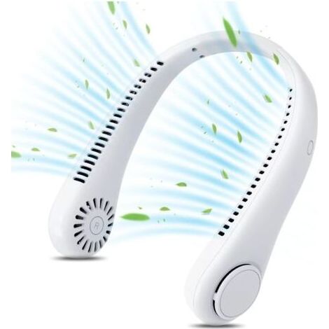Ventilateur de cou portable rechargeable, flux d'air à 360°, 3 vitesses, pour chambre, extérieur, bureau (blanc)