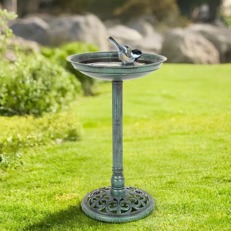 Large Pedestal Bird Bath Resin Garden Bird Bath with Stand Metal Effect Outdoor Bird Bath
