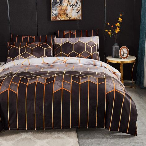 1 Parure de lit 240x260 cm, housse de couette microfibre, motif géométrique réversible, 2 taies d'oreiller 65x65 cm, chambre adulte