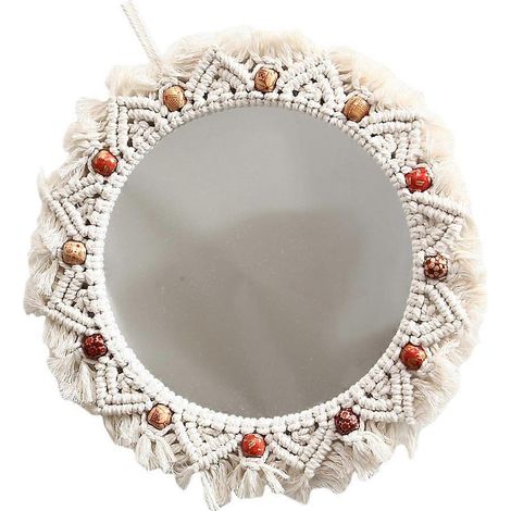 Miroir mural décoratif en macramé, compatible maquillage, 1 pièce (1/5)