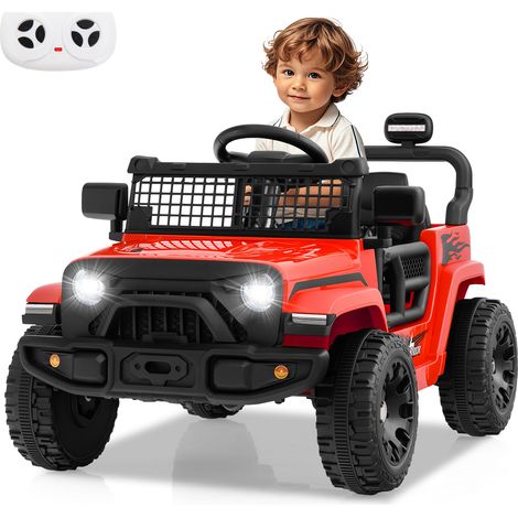 Voiture Camion 12V pour Enfants, Véhicule Électrique à Batterie avec Télécommande, 3 Vitesses, Lumières LED, Musique et Klaxon, Rouge (1/5)