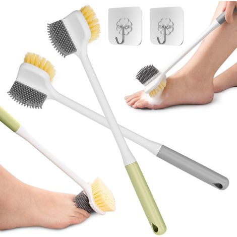 Fußbürste für die Dusche,Multifunktional Fußwaschbürste, Fussbürste mit Langem Stiel,Zehenspalt Reinigungsbürste,Peeling für Dusche,Duschbürste für Senioren (Grau + Grün)