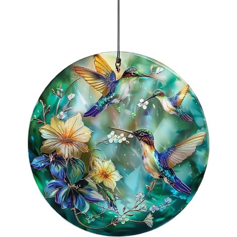 Ornement Oiseau en Acrylique Colibri Plat Attrape- Fête Des Mères Exprime Gratitude Pour Amoureux D'Oiseaux, Intérieur Extérieur, Salon, Cuisine, Jardin, Balcon, Déco Maison, (1/5)