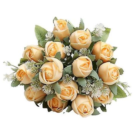 Bouquet de roses artificielles exquis, réaliste, facile d'entretien, ne se décolore pas, décoration polyvalente, branches de fleurs en plastiqueChampagne (1/5)