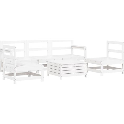 Maison Exclusive - 6-tlg. Garten-Sofagarnitur Weiß Massivholz Kie (1/5)