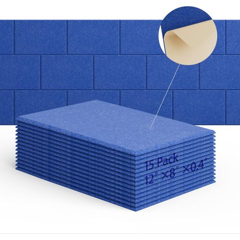 Lot de 15 panneaux acoustiques auto-adhésifs, rembourrage insonorisant en polyester, panneaux muraux insonorisants haute densité, 30 x 20 x 1 cm, bleu (1/5)