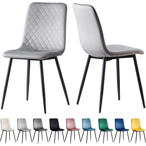 Set of 2 Designer Velvet Fabric Dining Chairs Metal Legs Lexi Chairs LIGHT GREY