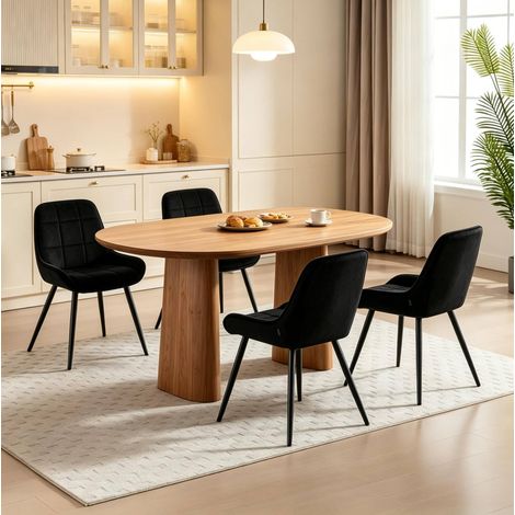 MEUBLIV Lot de 4 chaises de salle à manger noires en velours et métal avec dossier rembourré (1/5)