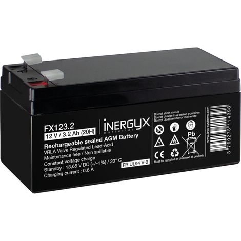 Batterie rechargeable VRLA 12V / 3,2 Ah - Bac FR UL94 V-0 - 134 x 67 x 62/67 mm