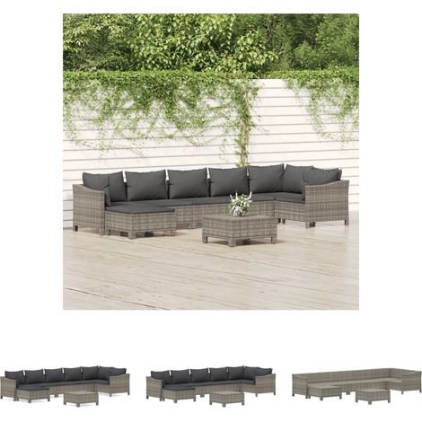 Poly Rattan - vidaXL 8-tlg. Garten-Lounge-Set mit Kissen Grau Poly Rattan - Gartenmöbel (1/5)