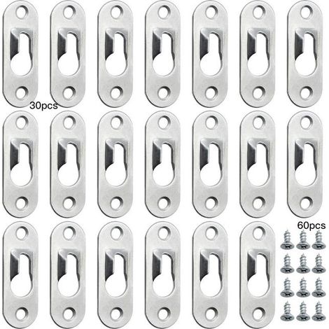 Set mit 30 einzelnen Schlüssellochhaken zum Aufhängen von Bilderrahmen, Schlüsselloch-Aufhängeplatte
