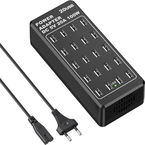 Chargeur USB, 20 Port USB Charging Station, Smart USBA Multi-Function Charger, Multi USBA Chargeur, Compatible avec 11/12/13/14/15/S22/S23/S24/Pixel/Tablettes (1/5)