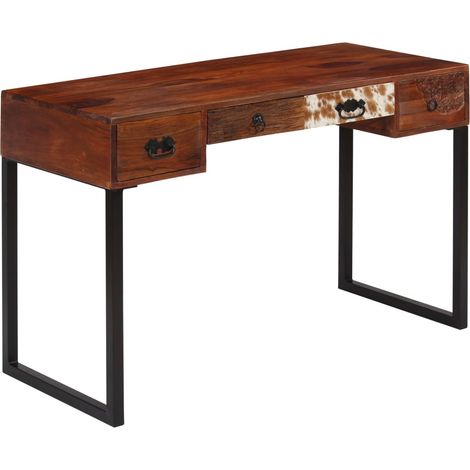 vidaXL Scrivania Legno Massello di Acacia e Vera Pelle 117x50x76 cm (1/5)