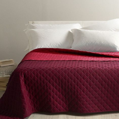 Caleffi - Copriletto Trapuntato Primaverile per letto Matrimoniale - MIX colore Bordeaux Tinta Unita in Cotone (1/5)
