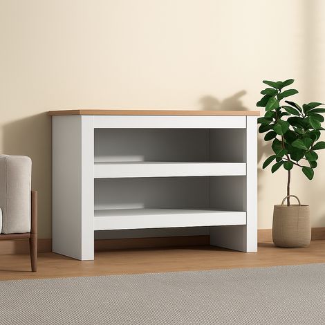 Open Shoe Rack - Two-Tier Storage Shelf with Wooden Top (1/2)
