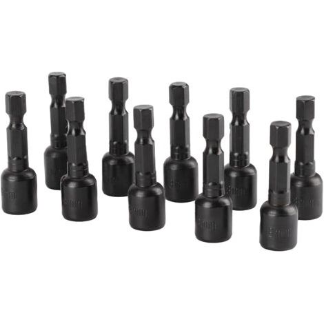 10 pièces Douilles Hexagonales Noires Magnétiques Puissantes pour Visseuse Électrique 45 x 8mm (1/5)