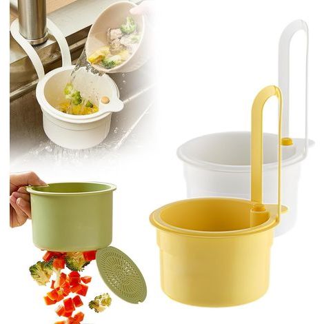 Passoire Évier Suspendue ,Autonettoyante, Vidange Rapide, Maille Fine - Filtre Déchets & Légumes pour Robinet de Cuisine(Weiß+Gelb) (1/5)