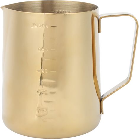 Pichet en acier inoxydable doseur 600 ml pour mousse de lait et art latte, avec graduation intégrée, idéal pour café maison, finition dorée (1/5)