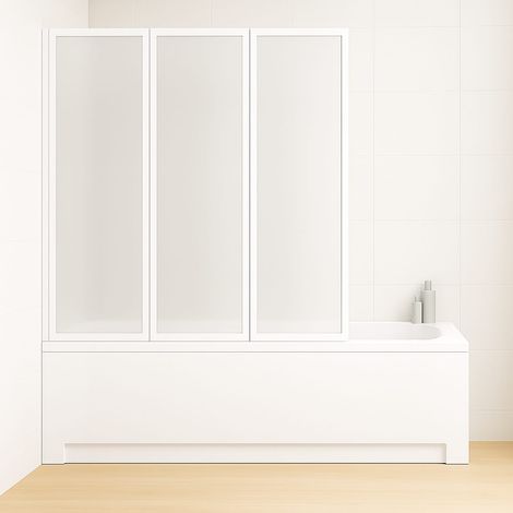 Box sopravasca a 3 ante pieghevoli in acrilico piumato da 1,6 mm - Misura 130x140 cm - Parete doccia reversibile con profilo in alluminio Bianco (1/5)
