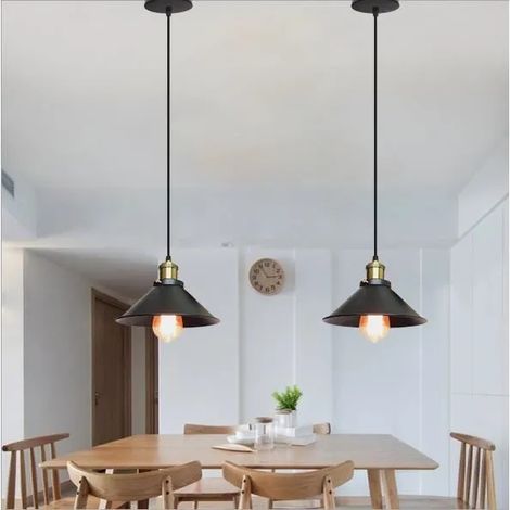 Lot de 2 Retro Lustre Luminaire Salon Noir Lampe Suspension Industrielle en Métal pour Salon Chambre (1/4)
