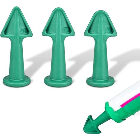 Caulk tip tool set with nozzle adapter. Silicone caulk applicator tools. Reusable nozzles 6.5R, 10R, 13R (green). (1/5)
