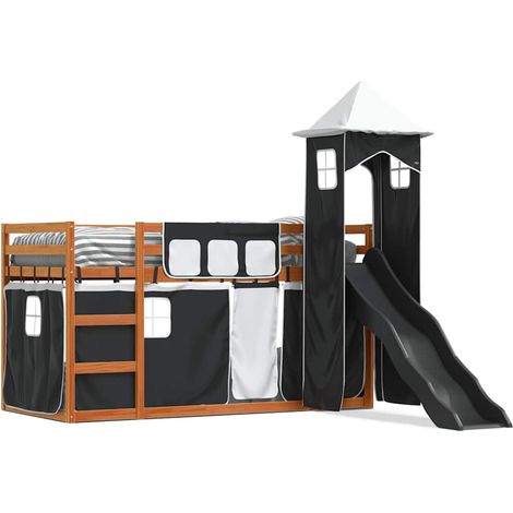 Maison Exclusive - Letto a Castello con Scivolo e Tende Bianco e Nero 90x200 cm