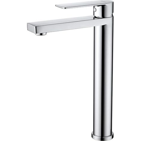 Mitigeur lavabo haut pour salle de bain, Robinet salle bain chromé avec bec hauteur 250mm à poignée carré mitigeur salle de bain xl vasque à poser (1/5)