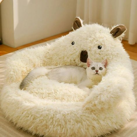 Accessoires pour chats : lit/canapé douillet et chaud en alpaga, forme ronde, coussin amovible, épais et confortable. Accessoires pour animaux de compagnie, idée cadeau (Canapé, S) (1/5)