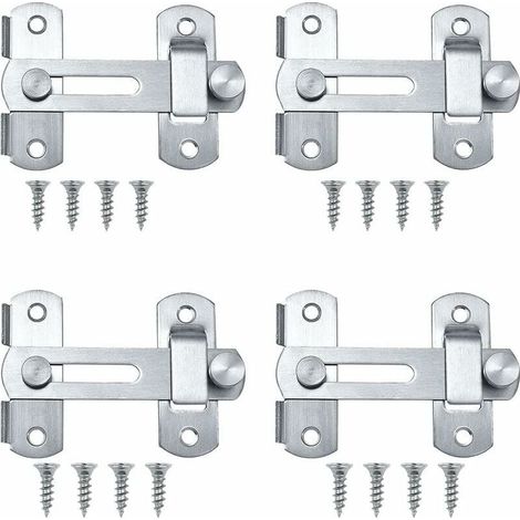 Loquet Porte, Loquet Coulissant, 4 Pcs Loquet De Porte, Loquet De Porte En Acier Inoxydable, Peut Être Utilisé Comme Loquet Coulissant Pour Portes, Fenêtres, Portes De Jardin (4inch) (1/5)