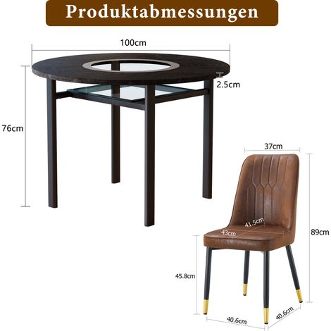 Conjunto de mesa redonda 100 cm con 4 sillas, tablero MDF negro, sillas marrones (1/5)