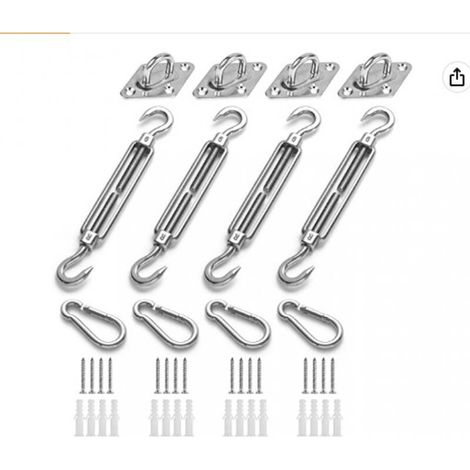 Shade Sail Fixing Kit, Stainless Steel Sun Shade Sail Fixing Kit for Triangle and Square, Rectangle, Sun Shade Sail Fixing Accessories, Fixing Kit for (1/3)