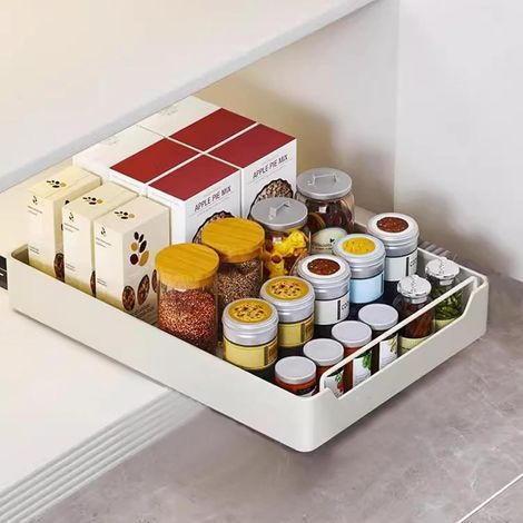 Teleskopschublade, Küchenschrank-Organizer mit Griff, ausziehbare Schubladen, Ablagefächer für Küchenschränke, Schubladenaufbewahrungsbox (30 cm) - (1/5)