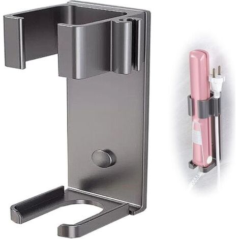 BUNTHAUS Support métallique – Fer à boucler en acier inoxydable, fixation murale sans perçage pour fer à boucler, lisseur, support mural haute température (gris)