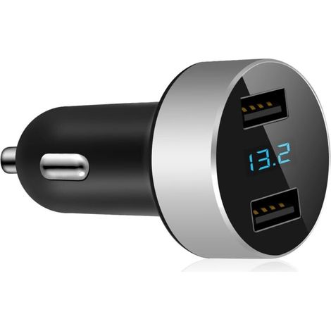 1 Dual-USB-Autoladegerät, 4,8 A Ausgang, Voltmeter für Zigarettenanzünder, kompatibel mit Apple iPhone, iPad, Samsung Galaxy, LG, Google Nexus, USB-Ladegeräten, Silber (1/5)